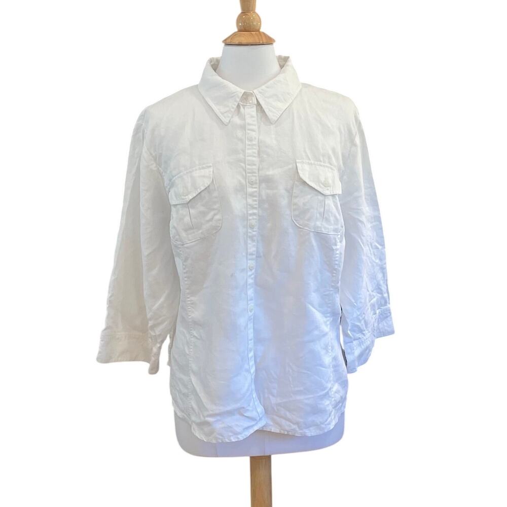 Style & Co. 100% Linen White Button Down 3/4 Sleeve Shirt, Size 20